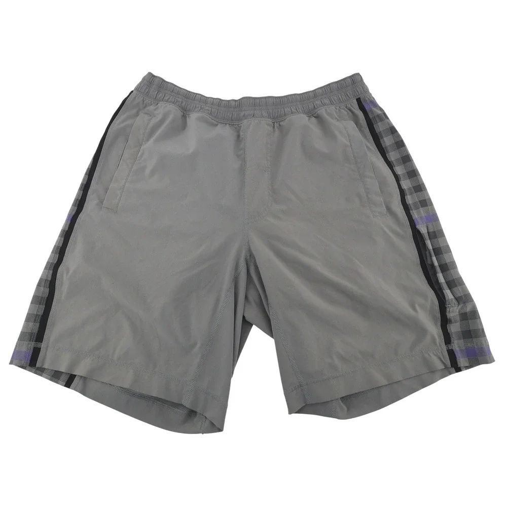 Lululemon  Lined‎ Shorts Mens Gray Checkered Athletic Size Large 8